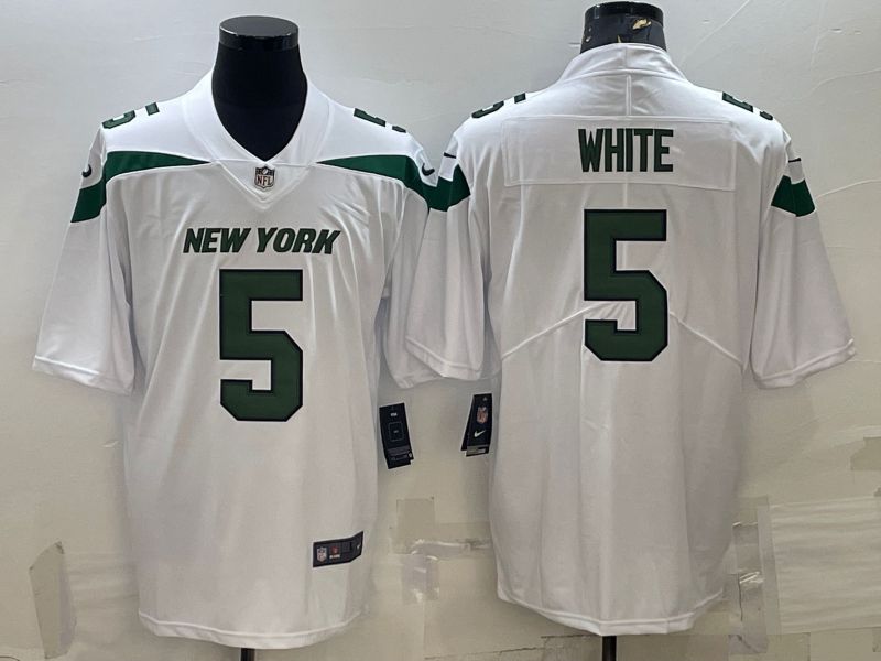 Men New York Jets 5 White White Nike Vapor Untouchable Limited 2022 NFL Jersey